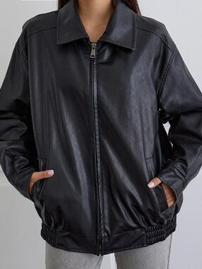 Motel Rocks Faux Leather Black Zip Jacket